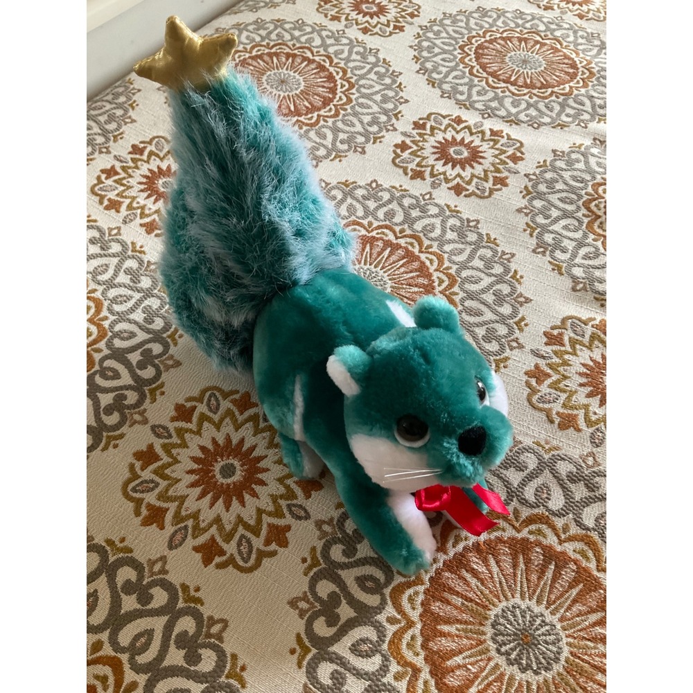 Vintage Applause Woodland Holiday Teal Green Squirrel Christmas Tree Star Plush